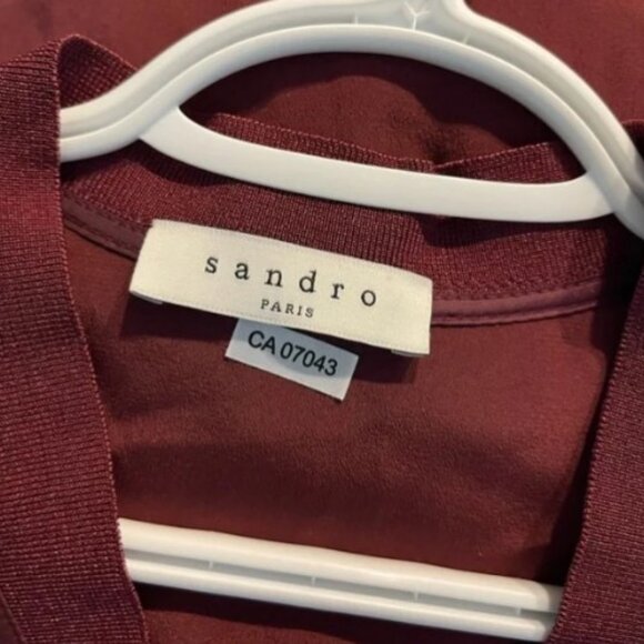 Sandro maroon V-neck long sleeve top size 3 - Picture 6 of 6